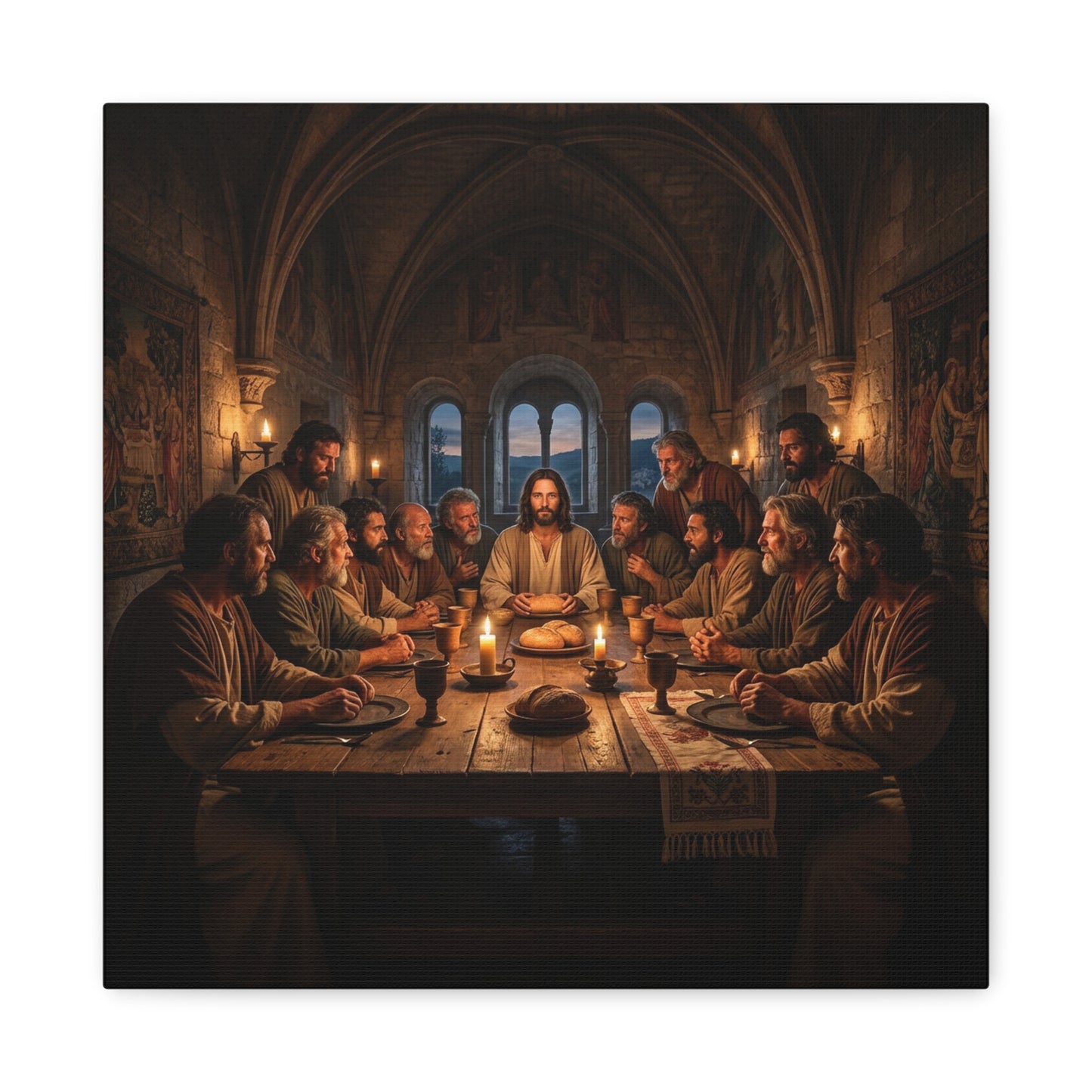 Jesus Christ Last Supper Canvas Wall Art - Apostles At Candlelit Table, Christian Wall Decor - Matte Cotton Print Religious Home Decoration - Traditional Living Room Office - Bedroom Home Decoration