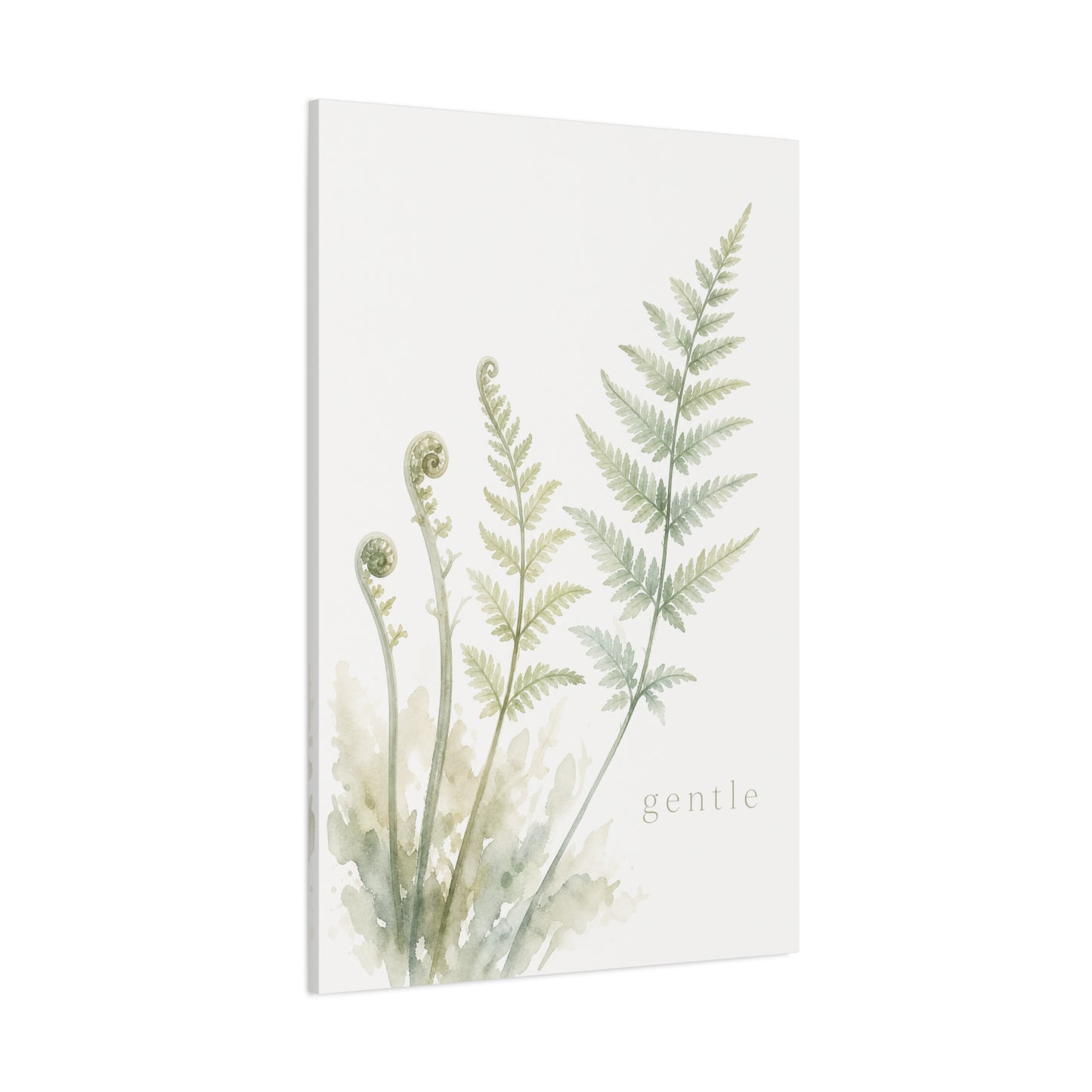 "Gentle" Fern Botanical Canvas Wall Art - Watercolor Green Leaf Print, Minimalist Nature Decor - Calming Bedroom Wall Decor, Bathroom Decoration, Spa Style Home Accent - Bedroom Home Decoration
