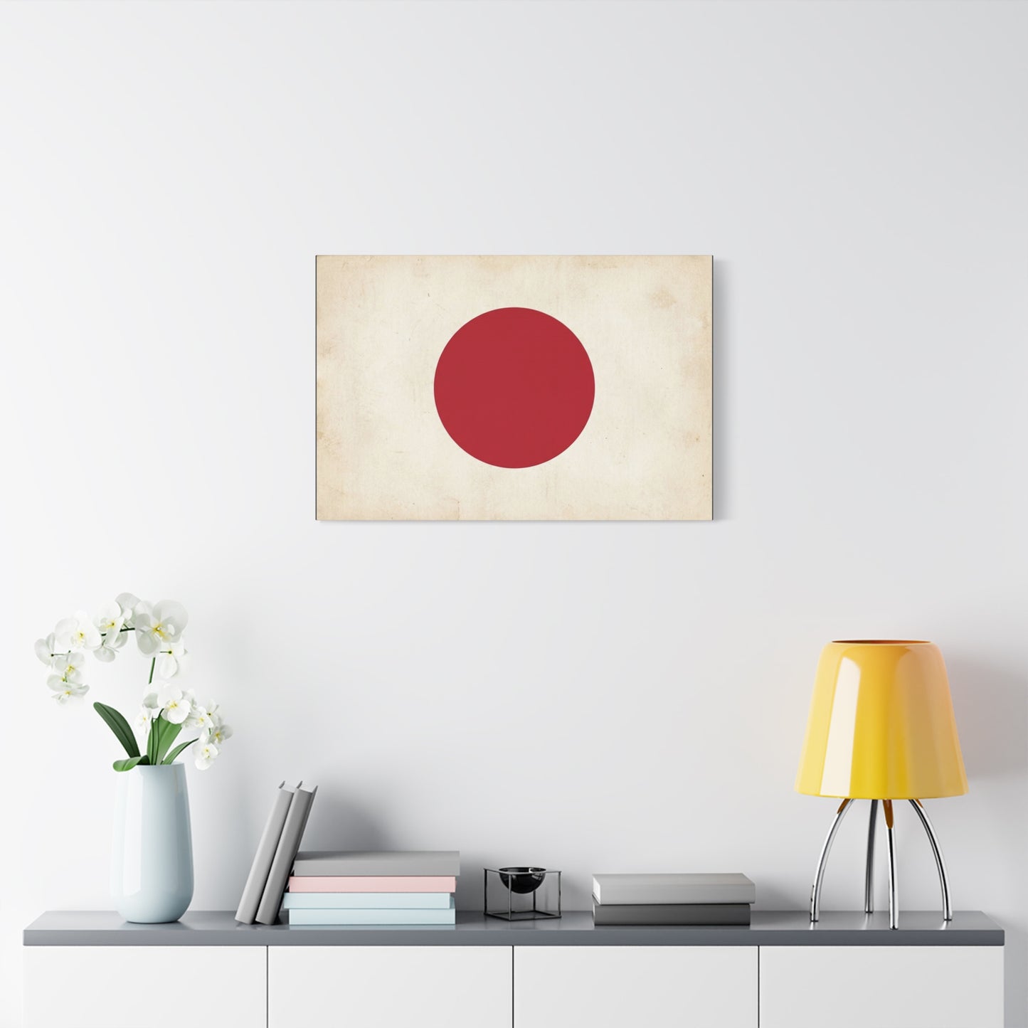 Japan Flag Canvas Wall Art - Minimalist Red Sun Graphic Print, Vintage Neutral Background - Matte Cotton Artwork - Modern Living Room Wall Decor, Office Art, Dorm Accent - Bedroom Home Decoration
