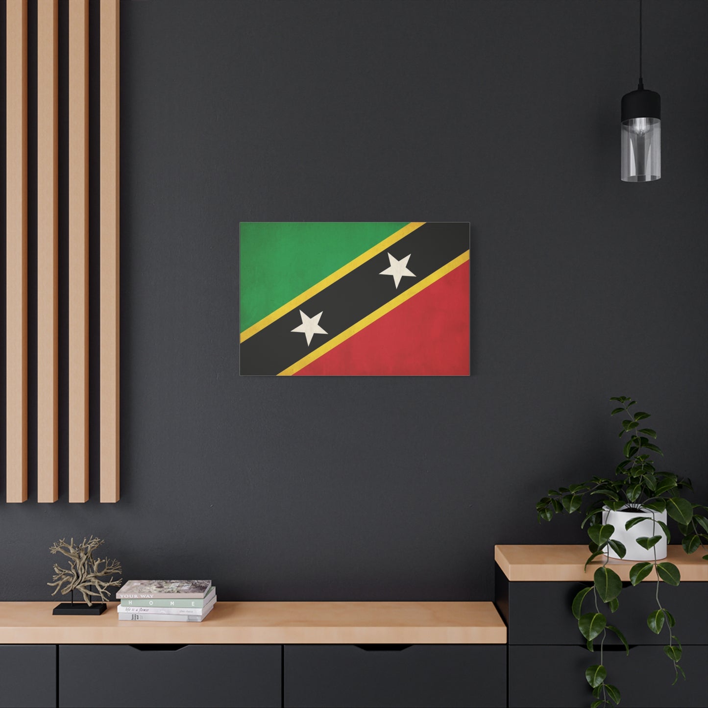 Saint Kitts And Nevis Flag Canvas Wall Art - Caribbean Pride Decor, Vintage National Banner Print - Bold Graphic Style, Living Room Wall Decor, Bedroom Home Decoration - Bedroom Home Decoration