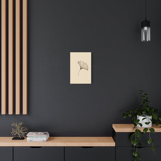 Ginkgo Leaf Canvas Wall Art - Minimalist Botanical Line Drawing, Neutral Beige Cotton Art Print - Contemporary Zen Style - Bedroom Wall Decor, Living Room Home Decoration - Bedroom Home Decoration