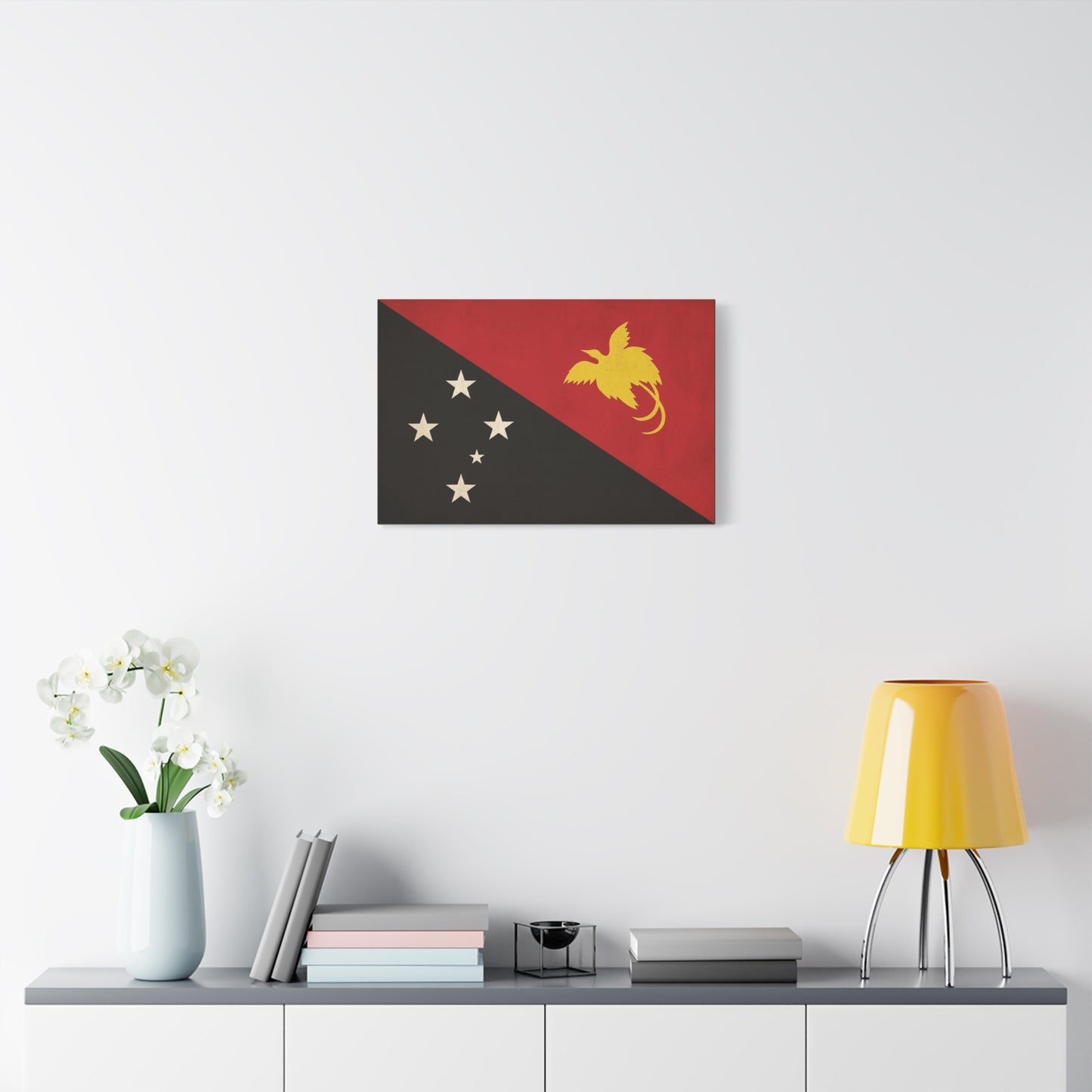 Papua New Guinea Flag Canvas Wall Art - Red Black Bird Of Paradise Southern Cross Print - Vintage National Pride Decor - Living Room Wall Decor - Bedroom Home Decoration - Bedroom Home Decoration