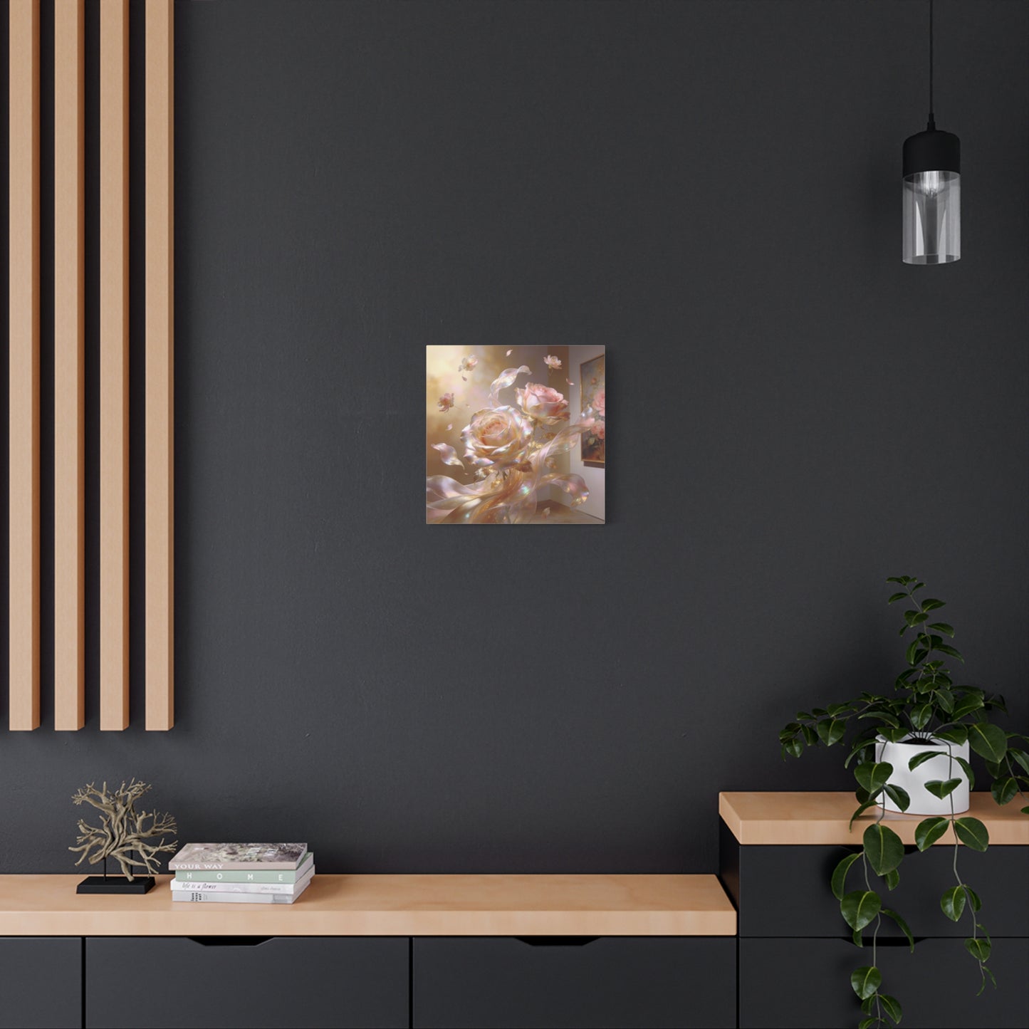 Iridescent Pink Rose Canvas Wall Art - Pearlescent Floral Wall Decor, Dreamy Botanical Home Decoration - Luminous Matte Canvas Print - Romantic Contemporary Style, Bedroom Accent - Ready to Hang