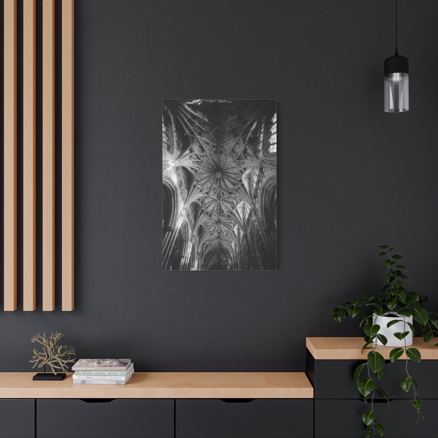 Gothic Cathedral Ceiling Canvas Wall Art - Black And White Architectural Art Print - Vaulted Ribbed Arches, Dramatic Sacred Interior - Modern Living Room Wall Decor - Bedroom Home Decoration