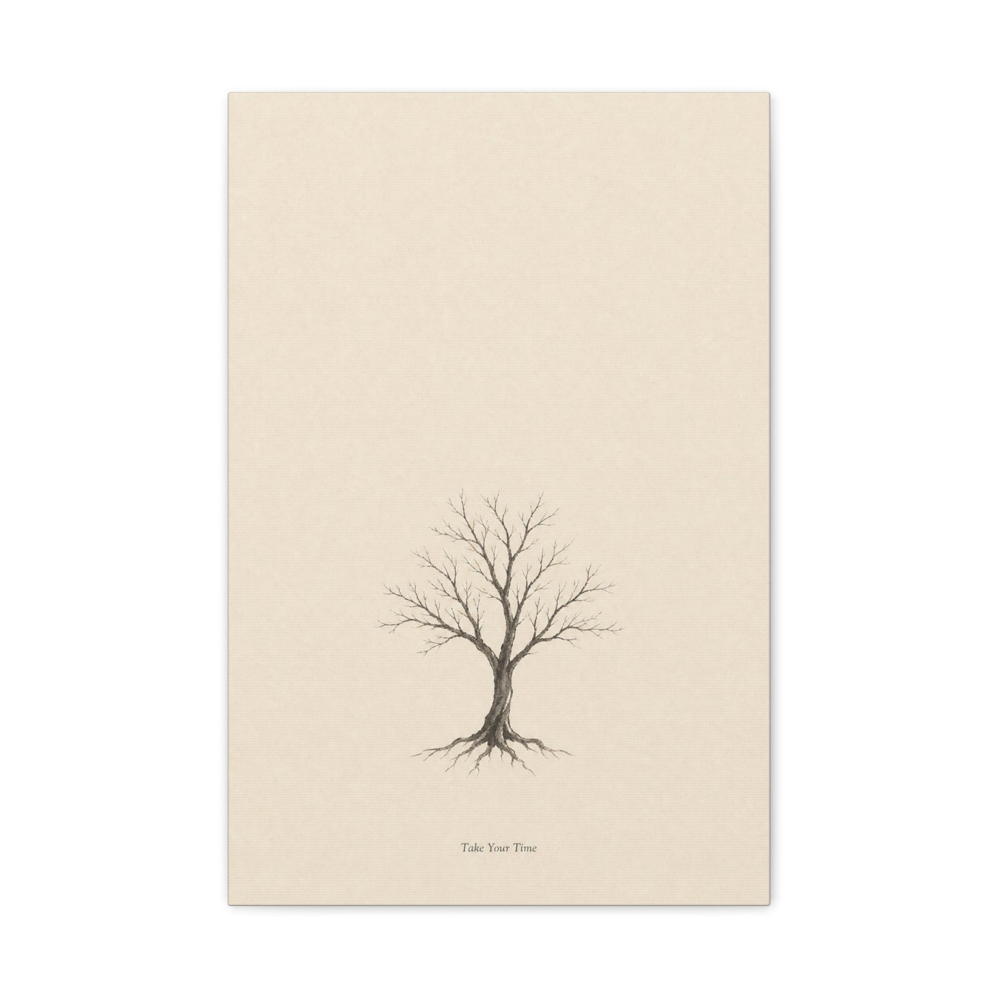"Take Your Time" Minimalist Tree Canvas Wall Art - Neutral Botanical Print, Beige Contemporary Decor - Matte Cotton Artwork - Bedroom Home Decoration - Living Room Wall Decor - Bedroom Home Decoration
