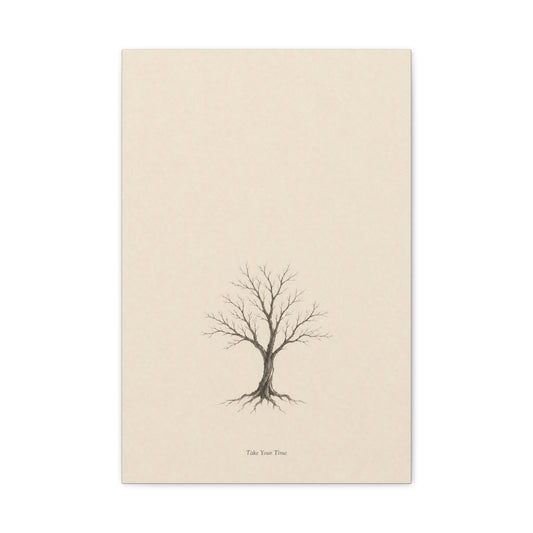 "Take Your Time" Minimalist Tree Canvas Wall Art - Neutral Botanical Print, Beige Contemporary Decor - Matte Cotton Artwork - Bedroom Home Decoration - Living Room Wall Decor - Bedroom Home Decoration