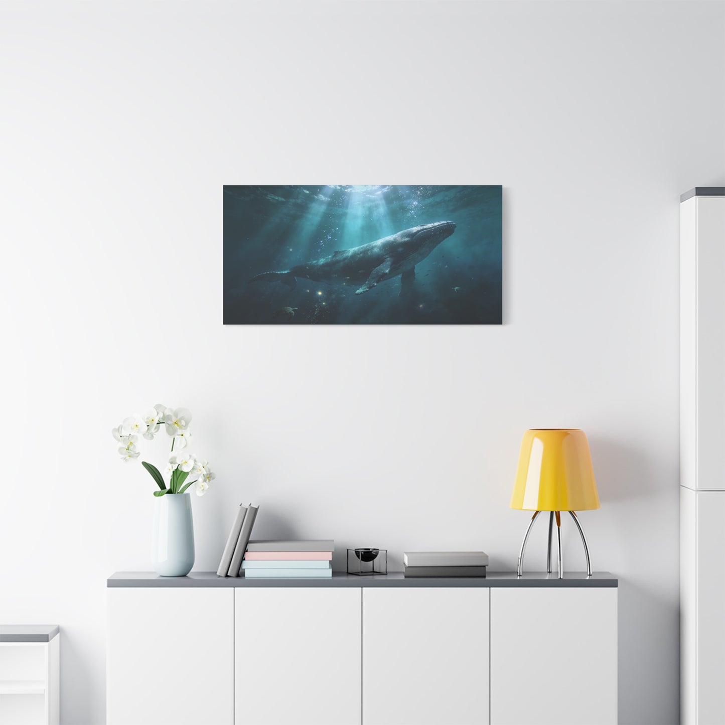 Humpback Whale Canvas Wall Art - Underwater Ocean Scene, Blue Marine Wildlife Decor - Matte Cotton Art Print, Contemporary Coastal Style - Living Room Wall Decor, Bedroom Accent - Ready to Hang