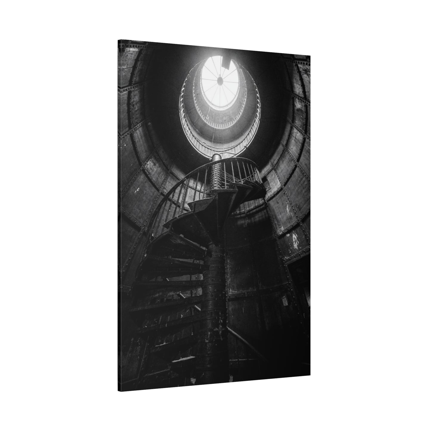 Black And White Spiral Staircase Canvas Wall Art - Architectural Art Print, Industrial Contemporary Style, Moody Home Decor, Home Office Wall Art, Living Room Accent - Modern Farmhouse Style