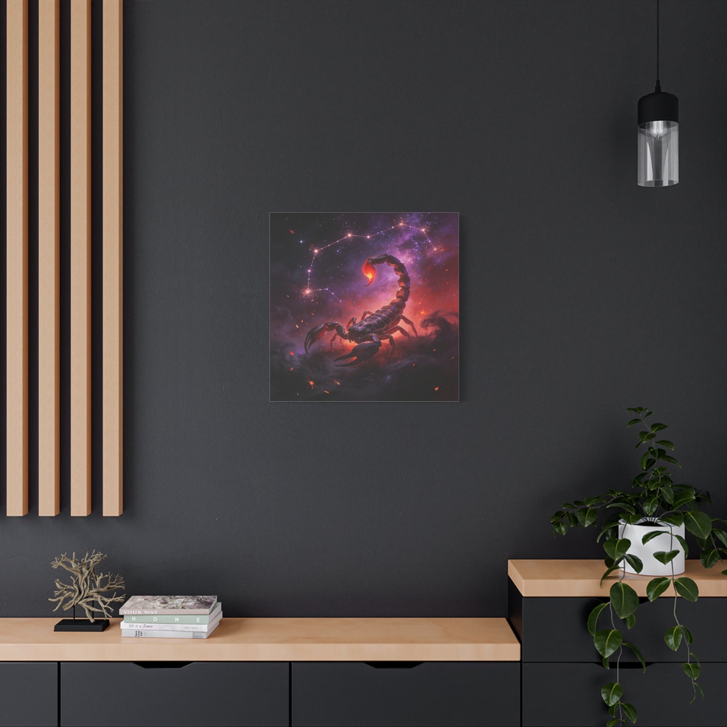 Scorpio Zodiac Canvas Wall Art - Celestial Scorpion Constellation Galaxy Print, Fiery Purple Space Illustration - Matte Canvas Decor - Bedroom Wall Hanging, Dorm Room Accent - Bedroom Home Decoration
