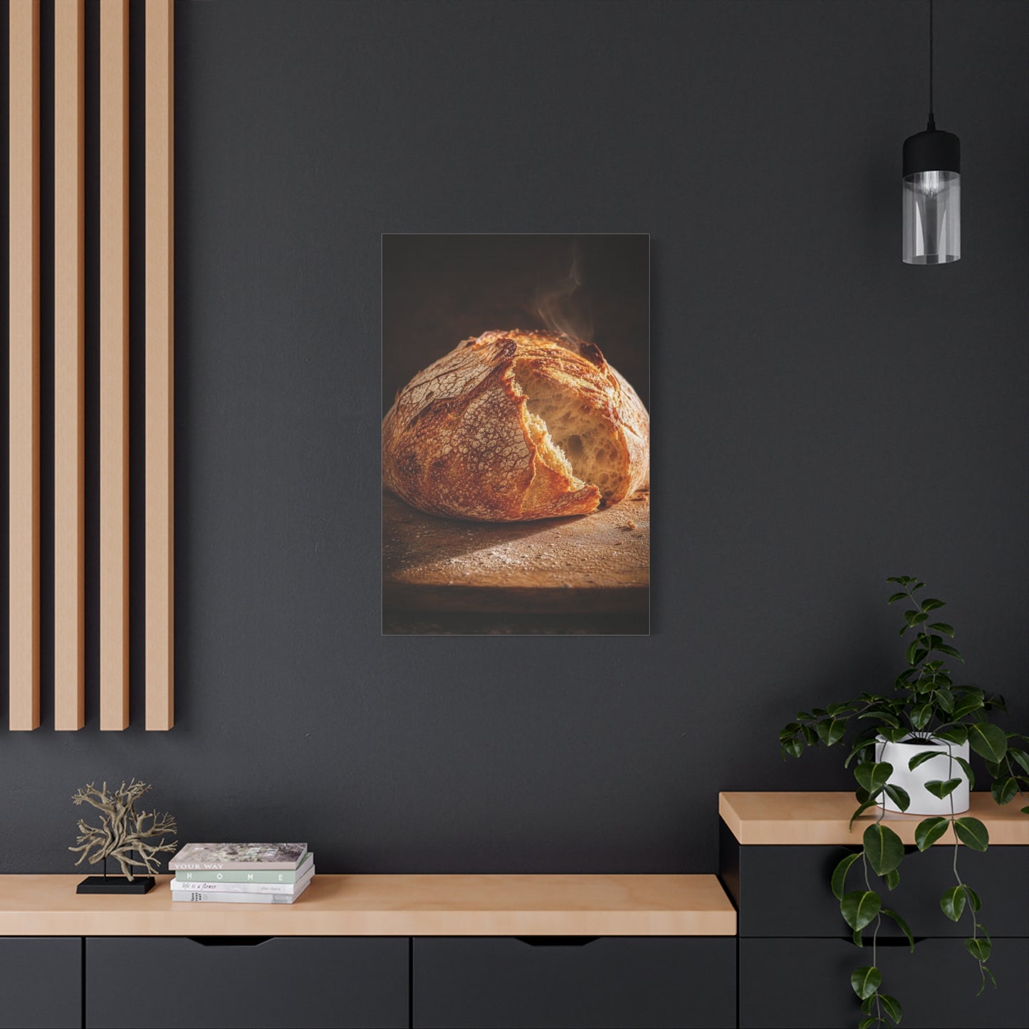 Rustic Bread Canvas Wall Art - Crusty Artisan Loaf Food Art Print, Warm Kitchen Wall Decor, Moody Still Life, Cotton Canvas, Dining Room Accent, Farmhouse Interior Style - Ready to Hang