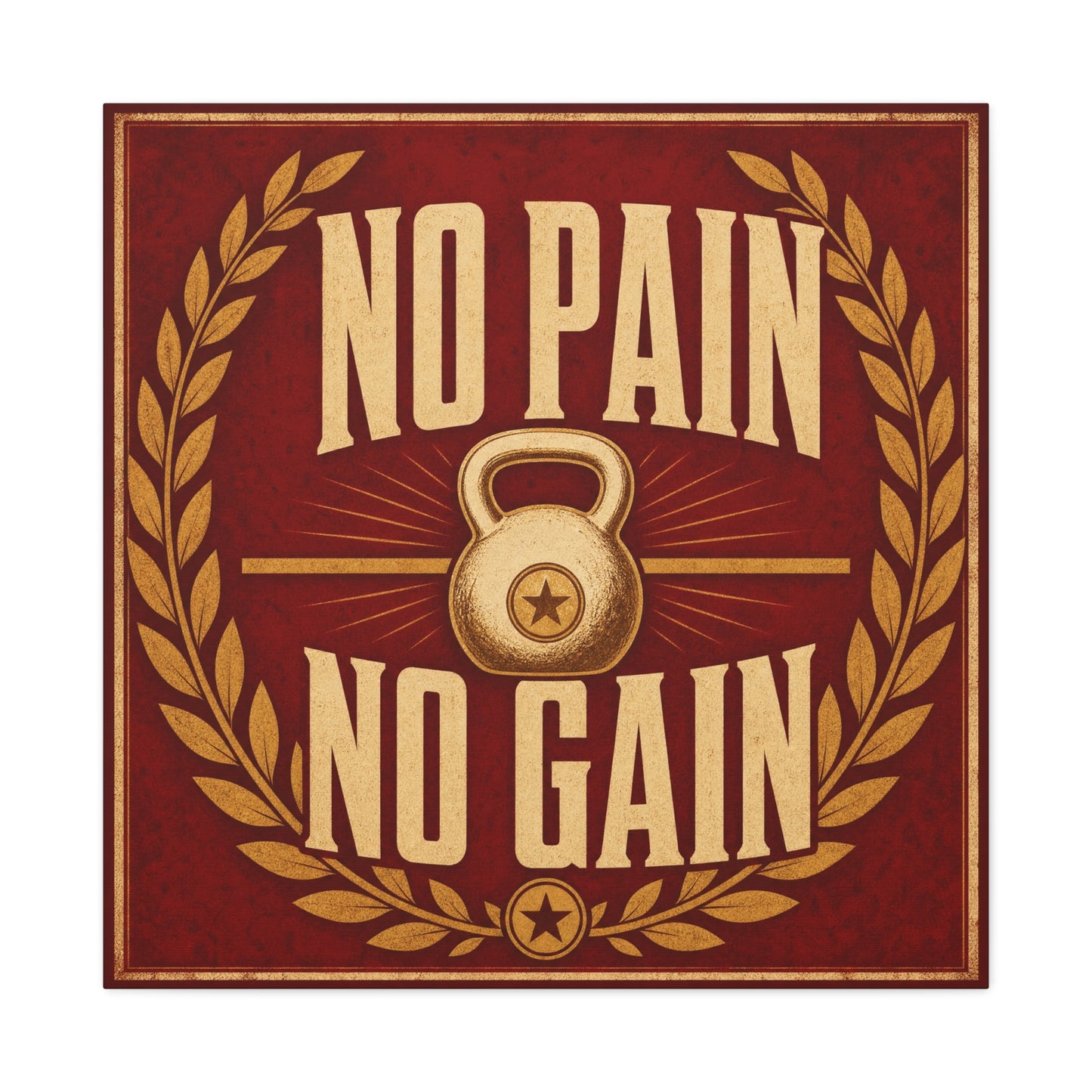 "No Pain No Gain" Kettlebell Canvas Wall Art - Vintage Gym Quote Decor, Rustic Typography Print, Motivational Fitness Poster Style - Room Decoration - Ready to Hang - Gym Wall Decor - HP Latex Print