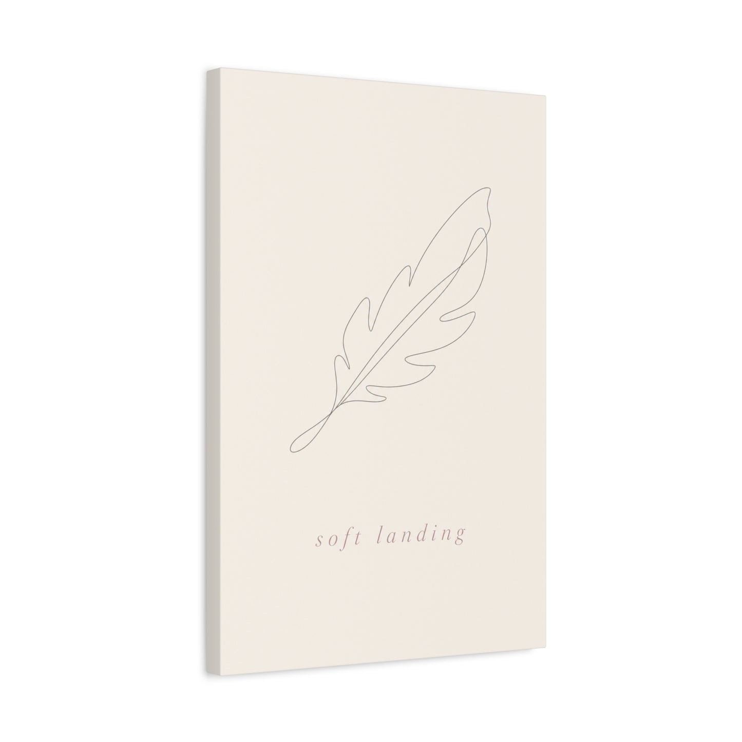 "Soft Landing" Feather Canvas Wall Art - Minimalist Line Drawing, Neutral Beige Cotton Print - Contemporary Bedroom Wall Decor, Nursery Home Decoration, Calming Office Accent - Bedroom Home Decoration