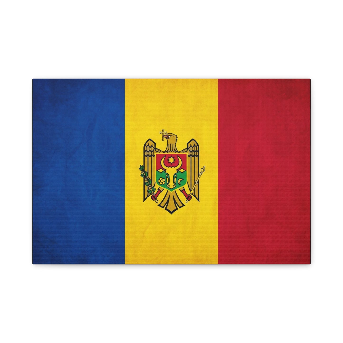 Moldova Flag Canvas Wall Art - Blue Yellow Red Tricolor With Coat Of Arms - Patriotic Heritage Print - Traditional Style - Living Room Wall Decor - Bedroom Home Decoration - Bedroom Home Decoration