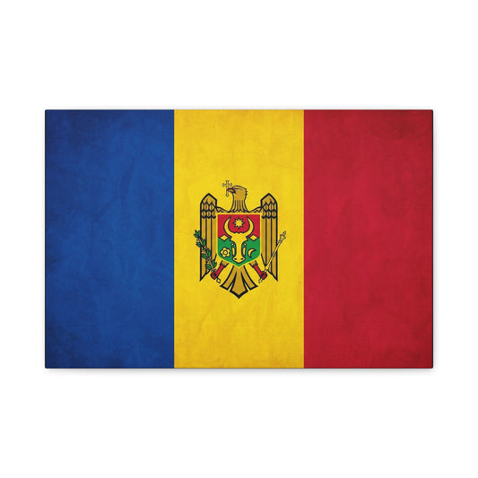 Moldova Flag Canvas Wall Art - Blue Yellow Red Tricolor With Coat Of Arms - Patriotic Heritage Print - Traditional Style - Living Room Wall Decor - Bedroom Home Decoration - Bedroom Home Decoration