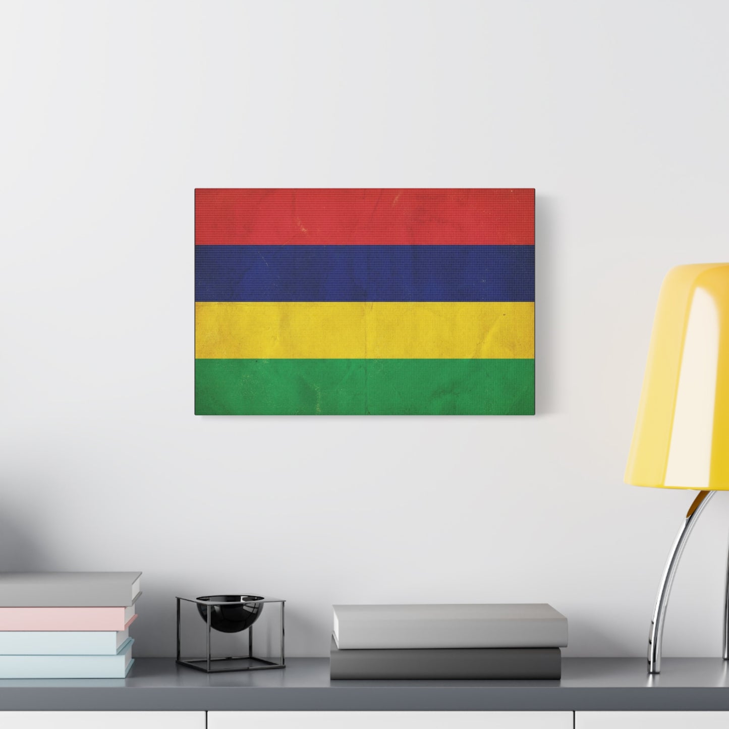Mauritius Flag Canvas Wall Art - Vintage Country Pride Decor, Colorful Tricolor Banner Print - Traditional Style, Living Room Wall Decor, Bedroom Home Decoration - Ready to Hang - Ready to Hang
