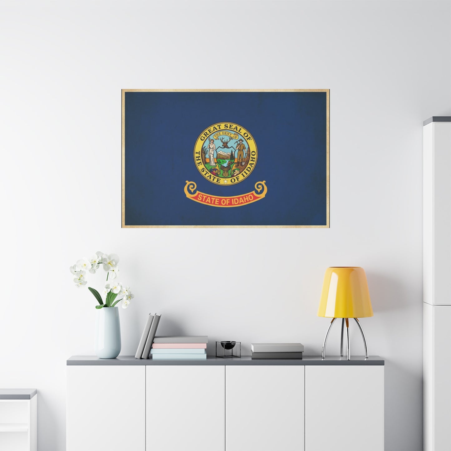 "Great Seal Of The State Of Idaho" Idaho Flag Canvas Wall Art - Blue State Pride Decor, Vintage Government Emblem Print - Traditional Patriotic Style - Living Room Office Wall Decor - Ready to Hang