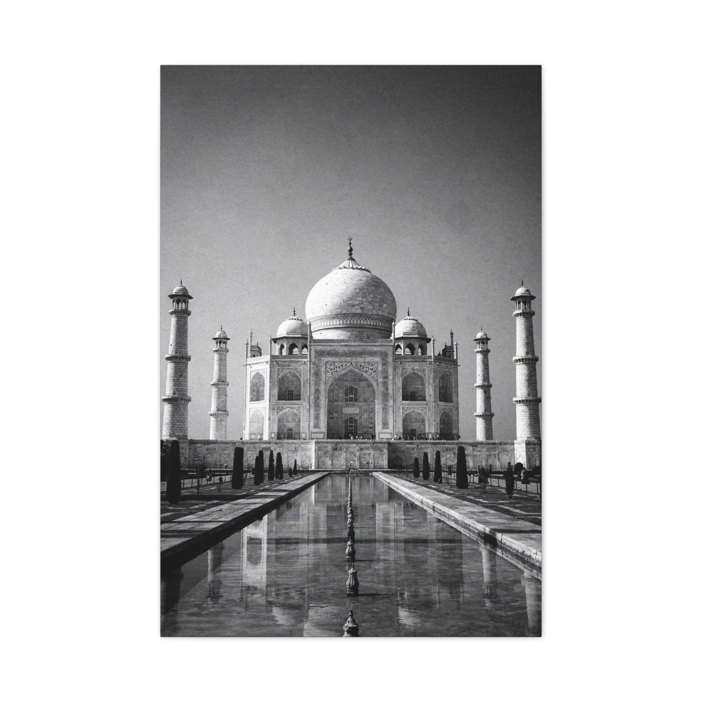 Taj Mahal Canvas Wall Art - Black And White Architectural Art Print - Monochrome Travel Landmark Decor - Contemporary Style - Living Room Wall Decor, Office Art - Bedroom Home Decoration