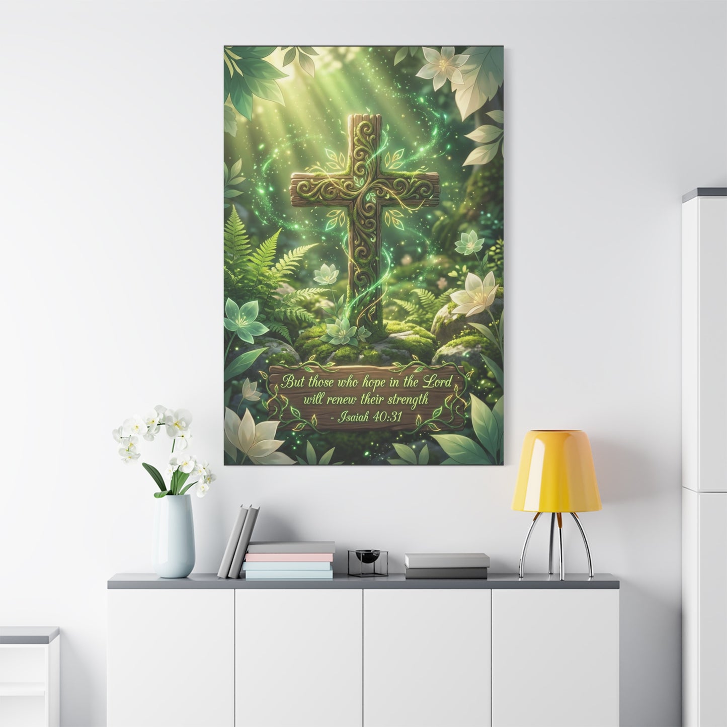 "But Those Who Hope In The Lord Will Renew Their Strength - Isaiah 40:31" Cross Canvas Wall Art - Woodland Scripture Decor, Christian Wall Hanging, Bedroom Living Room Accent - Bedroom Home Decoration