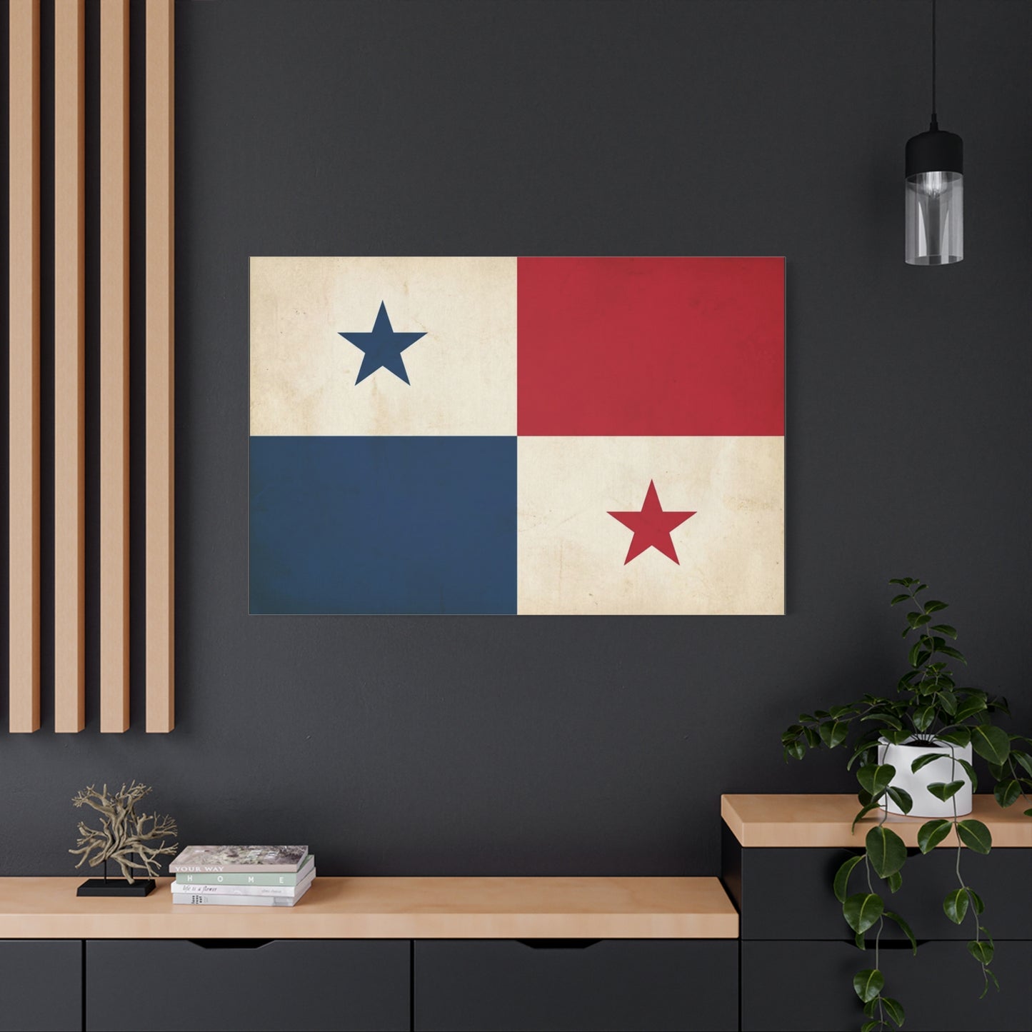 Panama Flag Canvas Wall Art - Vintage Republic Banner Print, Patriotic Red White Blue Star Design - Traditional Style Wall Decor - Living Room Home Decoration, Office Accent - Bedroom Home Decoration