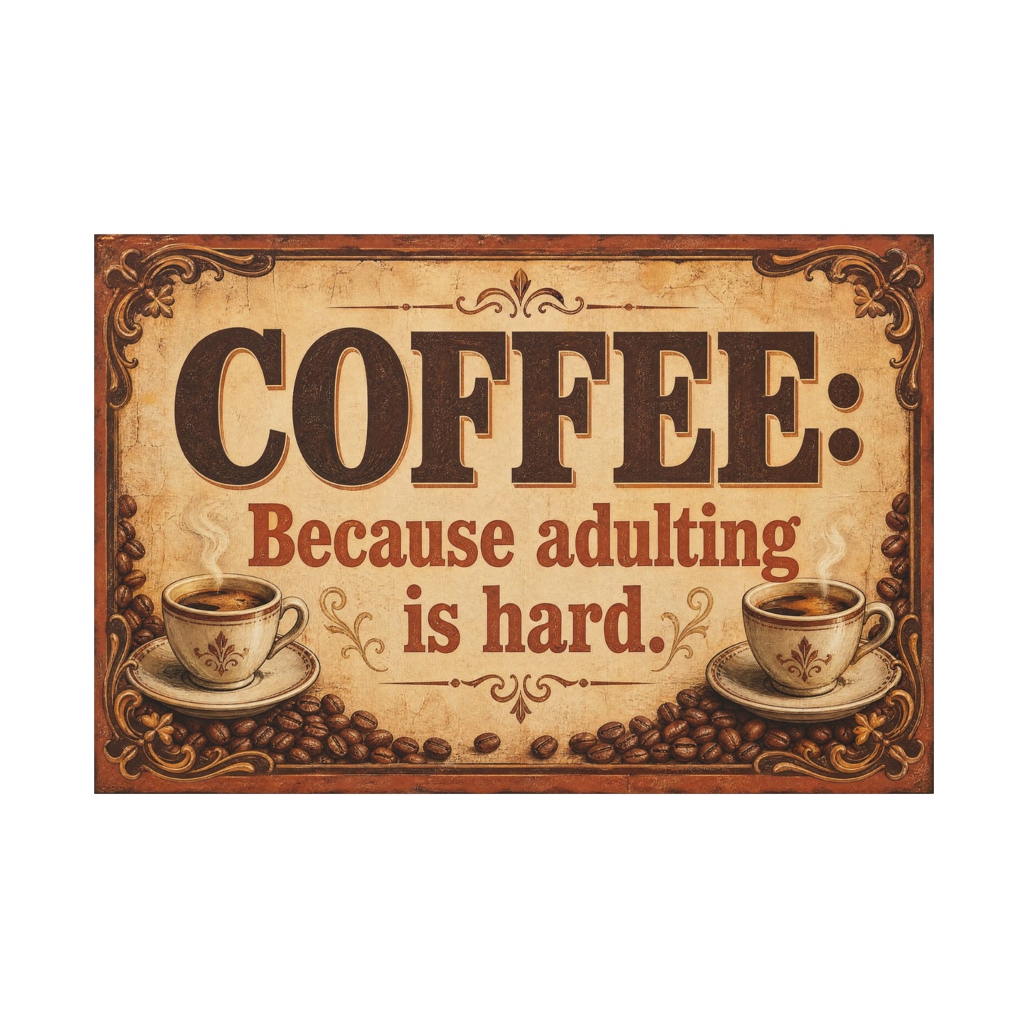 "Coffee: Because Adulting Is Hard." Coffee Canvas Wall Art - Vintage Decor, Rustic Farmhouse Style, Funny Cafe Quote Print - Office Wall Art - Ready to Hang - Bistro Decor - Espresso Bar Sign
