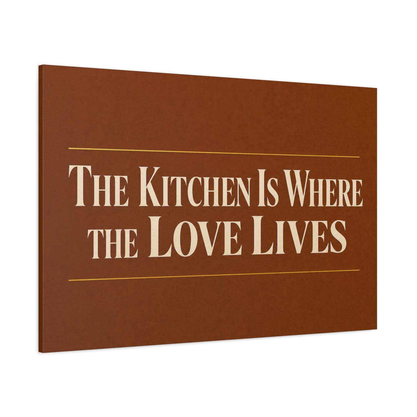 "The Kitchen Is Where The Love Lives" Canvas Wall Art - Typography Kitchen Decor, Brown Minimalist Quote Print, Farmhouse Dining Room Decoration - Living Room Wall Decor - Bedroom Home Decoration