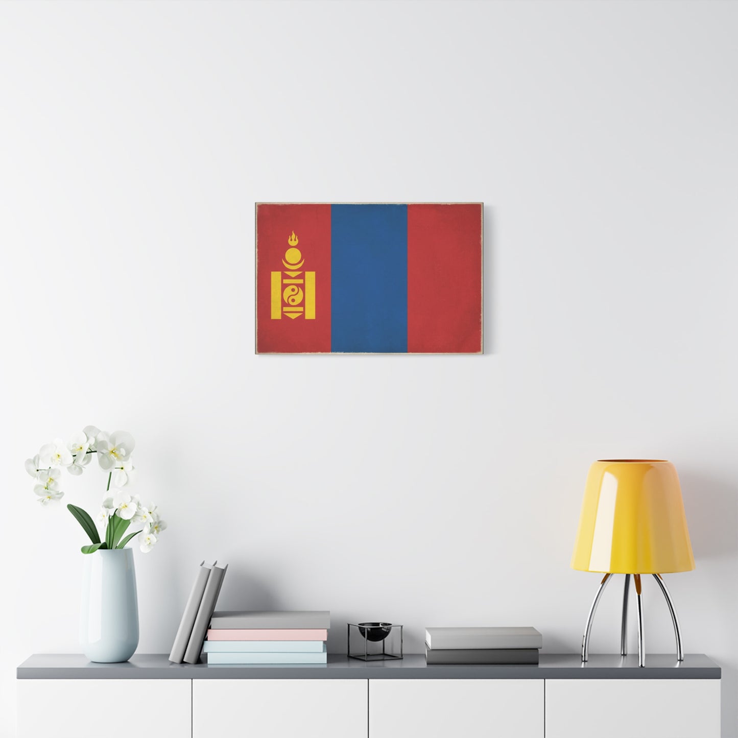 Mongolia Flag Canvas Wall Art - Vintage Mongolian Banner Print, Red Blue Soyombo Design - Patriotic Traditional Style - Living Room Wall Decor, Office Art - Bedroom Home Decoration - Ready to Hang