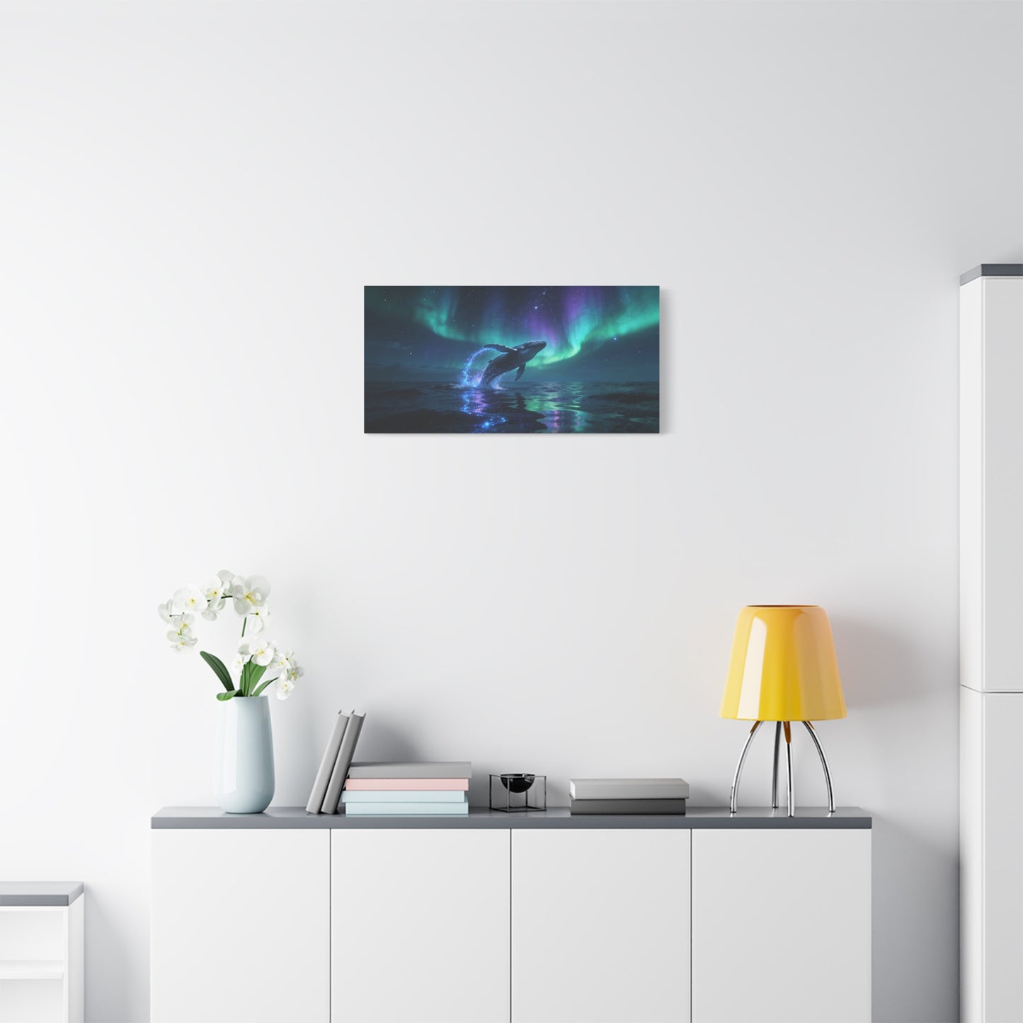 Humpback Whale Canvas Wall Art - Aurora Borealis Ocean Night Scene, Celestial Wildlife Canvas Print - Contemporary Fantasy Style - Living Room Wall Decor, Bedroom Home Accent - Bedroom Home Decoration