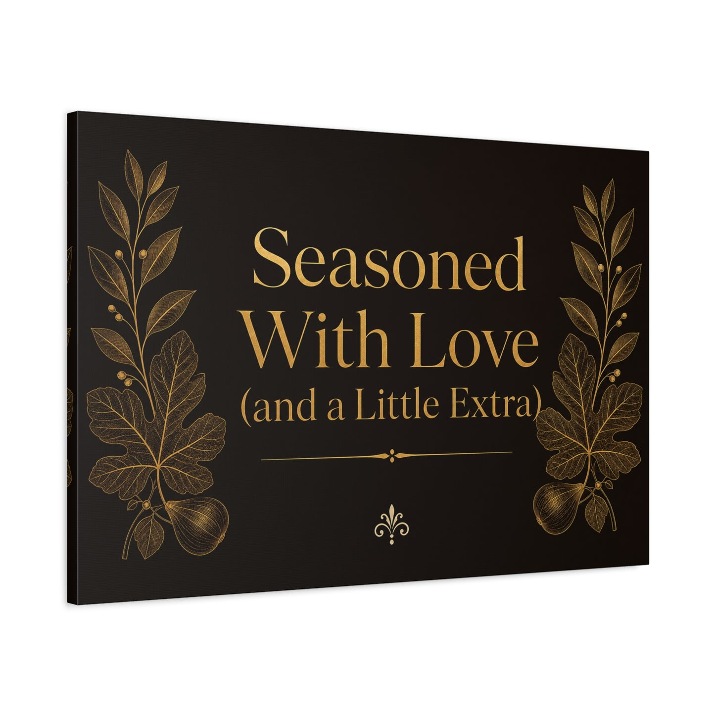 "Seasoned With Love (and a Little Extra)" Typography Canvas Wall Art - Black And Gold Kitchen Quote Decor, Vintage Botanical Cooking Wall Hanging, Dining Room Home Decoration - Bedroom Home Decoration
