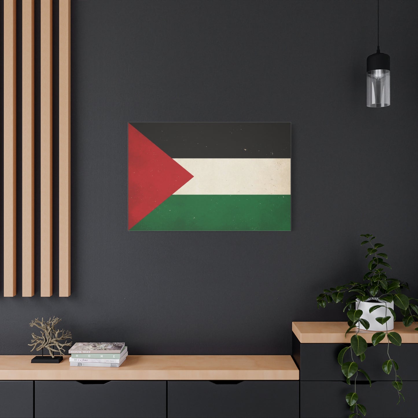 Palestine Flag Canvas Wall Art - Vintage Palestinian Flag Print, Patriotic Red Black White Green Design - Minimalist Cultural Decor - Living Room Bedroom Office Wall Decor - Bedroom Home Decoration