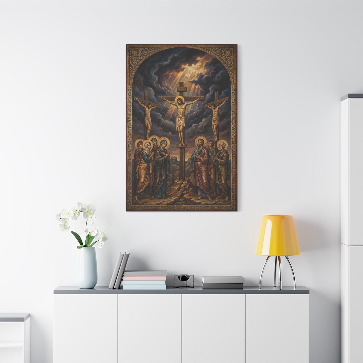 Jesus Christ Crucifixion Canvas Wall Art - Golgotha Religious Icon Painting, Sacred Cross Scene, Traditional Christian Decor - Living Room Wall Decor, Bedroom Home Decoration - Bedroom Home Decoration