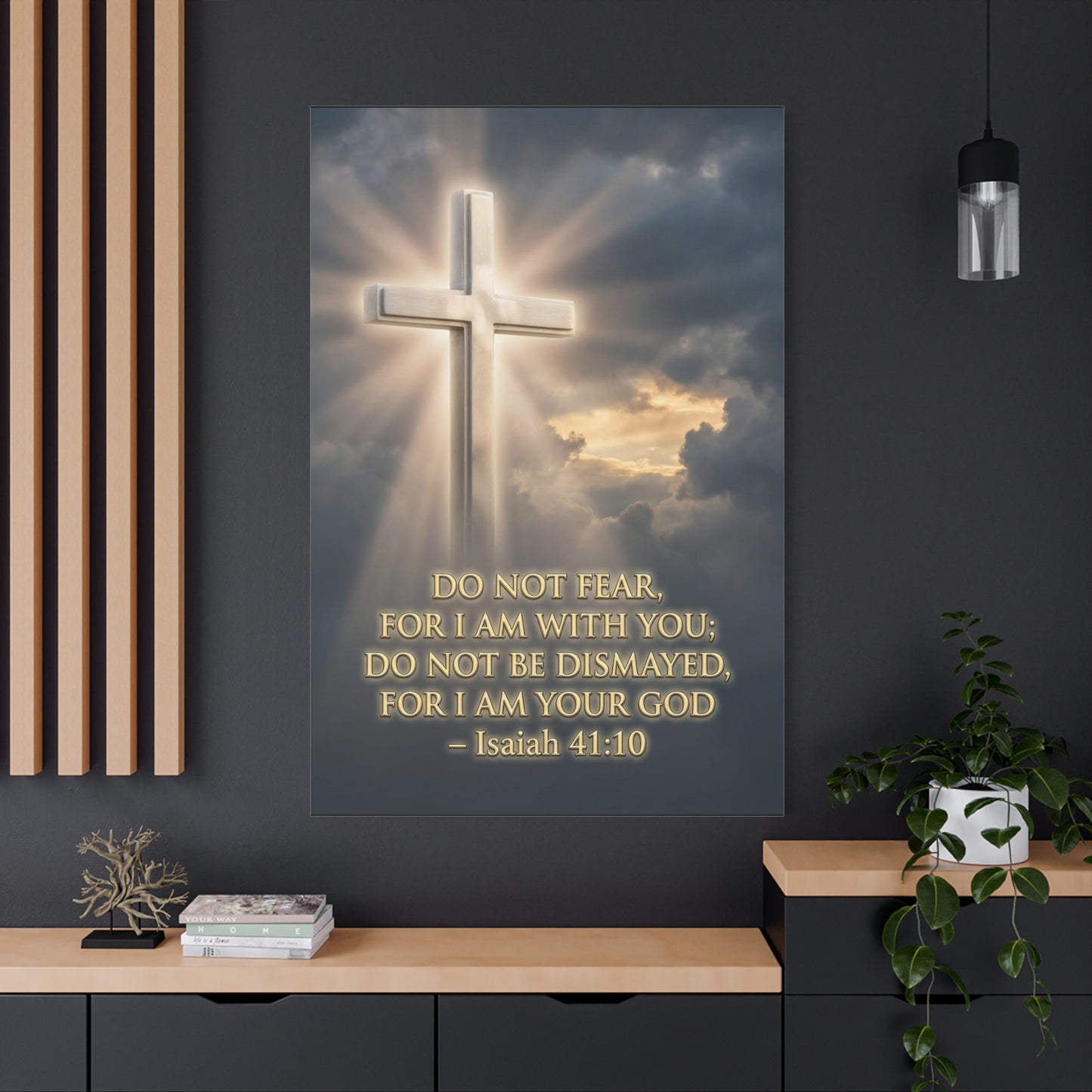 "Do Not Fear, For I Am With You" Cross Canvas Wall Art - Isaiah 41:10 Scripture Print, Glowing Christian Wall Decor, Traditional Faith Home Accent, Bedroom Living Room Office - Bedroom Home Decoration