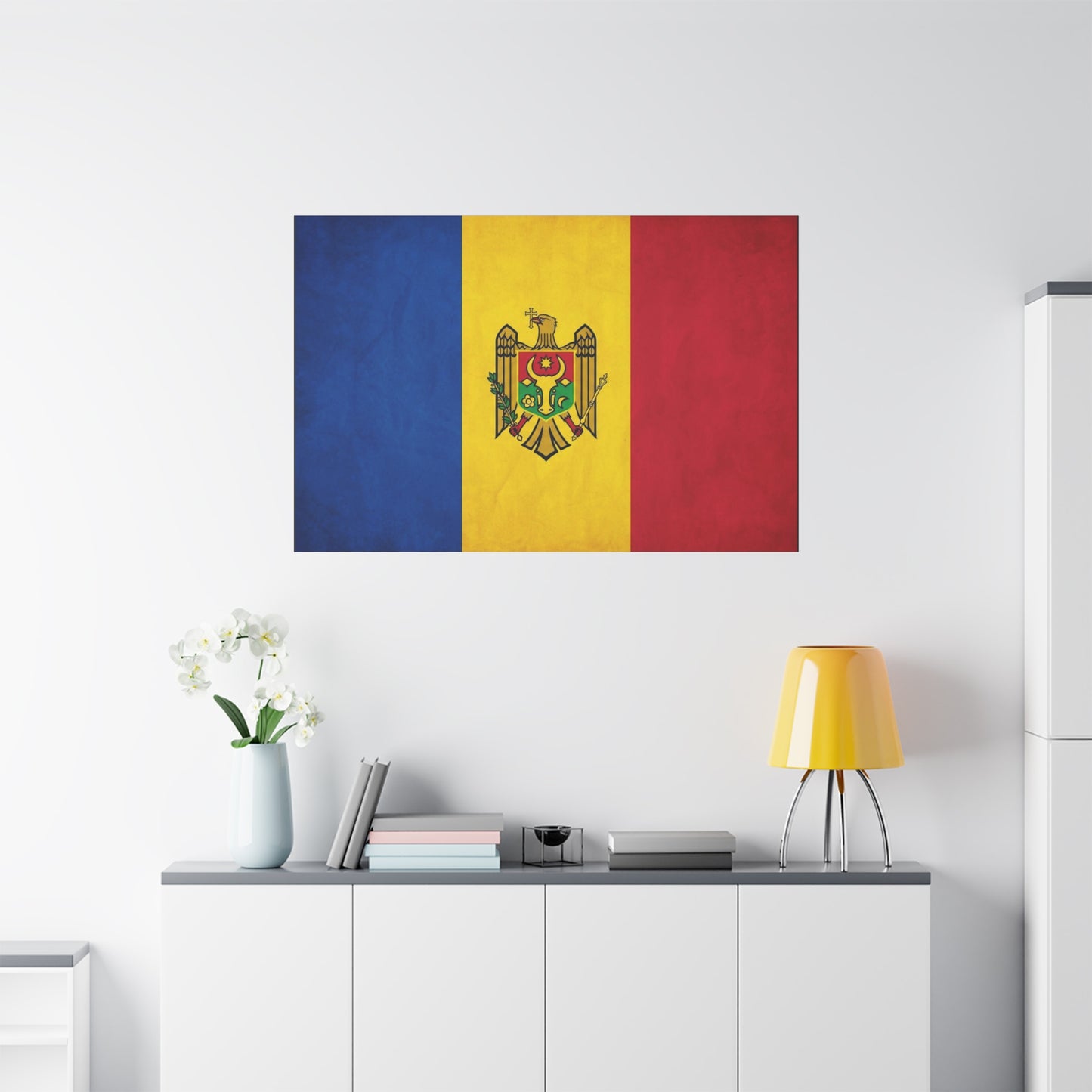 Moldova Flag Canvas Wall Art - Blue Yellow Red Tricolor With Coat Of Arms - Patriotic Heritage Print - Traditional Style - Living Room Wall Decor - Bedroom Home Decoration - Bedroom Home Decoration