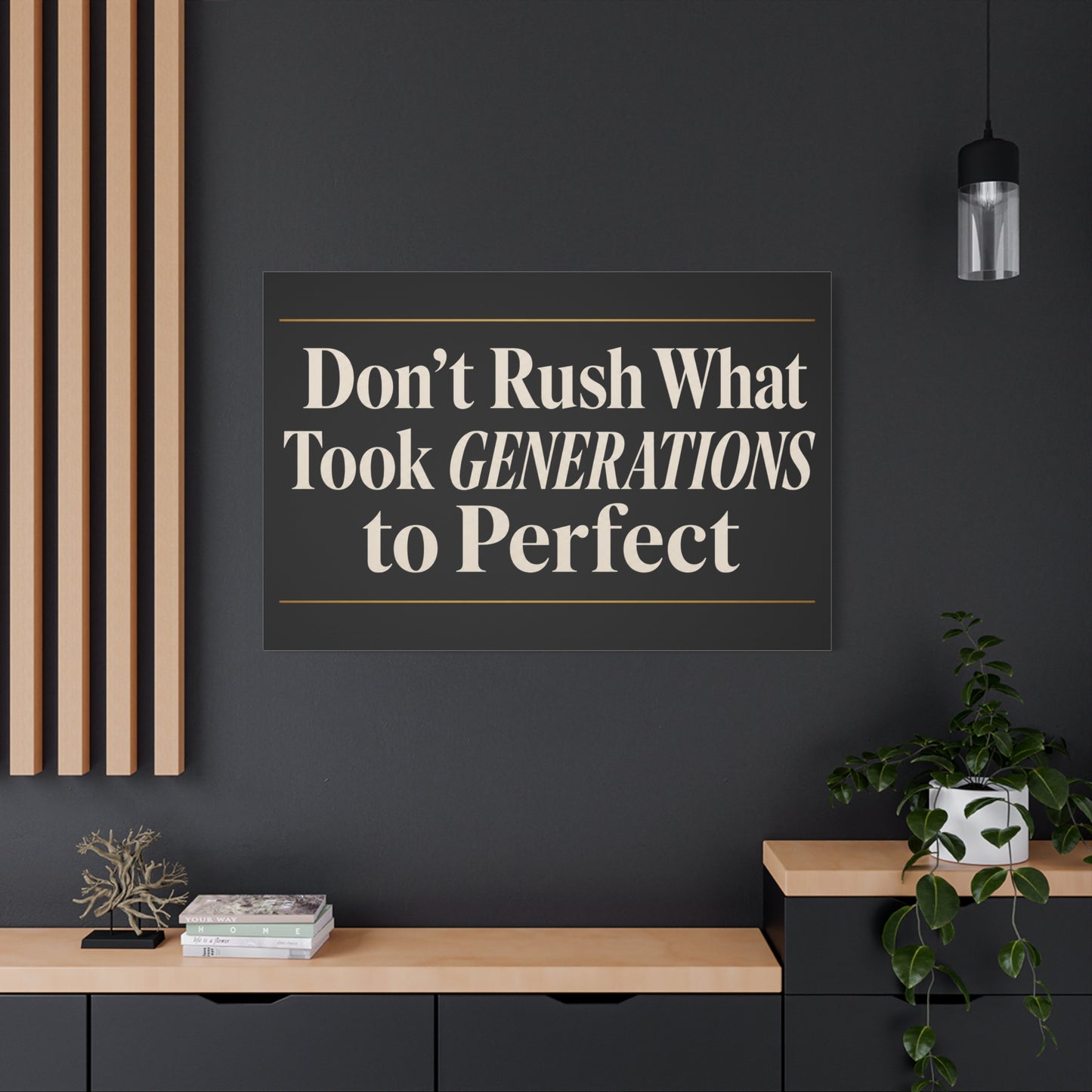 "Don't Rush What Took Generations To ideal" Typography Canvas Wall Art - Black And Gold Inspirational Quote Print - Modern Minimalist Wall Decor - Living Room Office Home Decoration - Ready to Hang