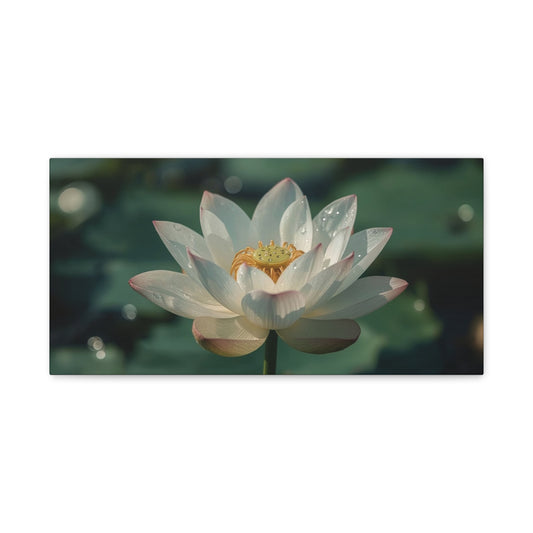 White Lotus Canvas Wall Art - Botanical Flower Art Print, Soft Pink Petals - Serene Matte Canvas Print - Bedroom Wall Decor, Bathroom Home Decoration, Spa Style Accent - Bedroom Home Decoration