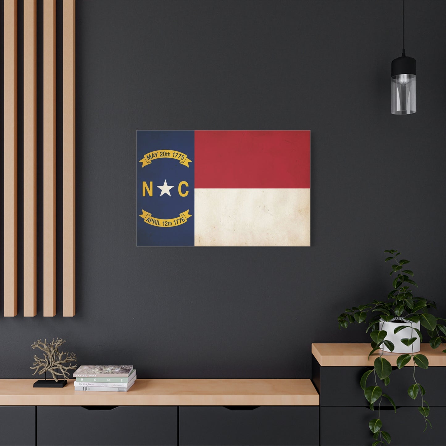 North Carolina State Flag Canvas Wall Art - "May 20th 1775" "April 12th 1776" Vintage Patriotic Print - Rustic Americana Decor - Living Room Home Decoration, Office Wall Accent - Ready to Hang