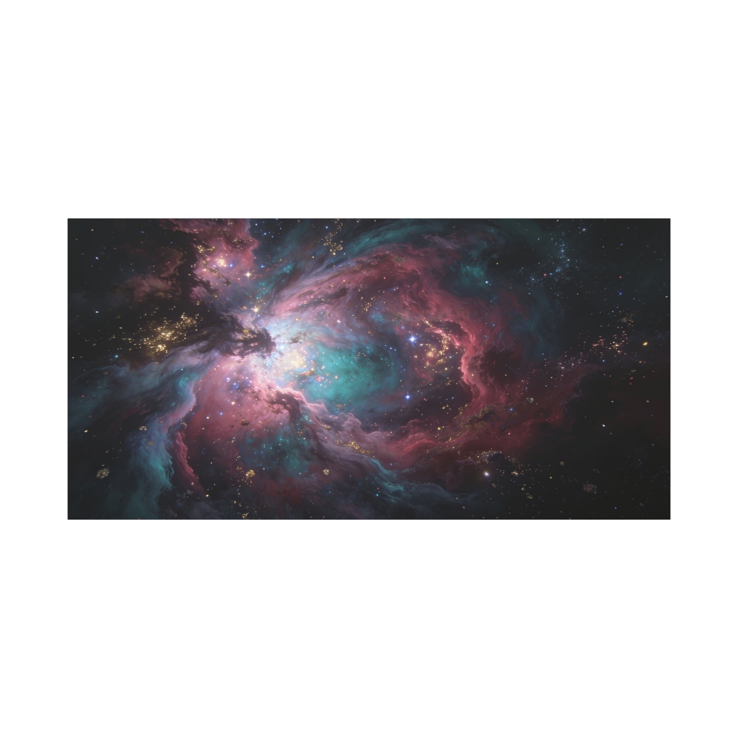 Cosmic Nebula Canvas Wall Art - Abstract Galaxy Space Cloud Canvas Print - Teal Pink Gold Celestial Swirl - Contemporary Panoramic Wall Decor - Living Room Bedroom Office Accent - Ready to Hang