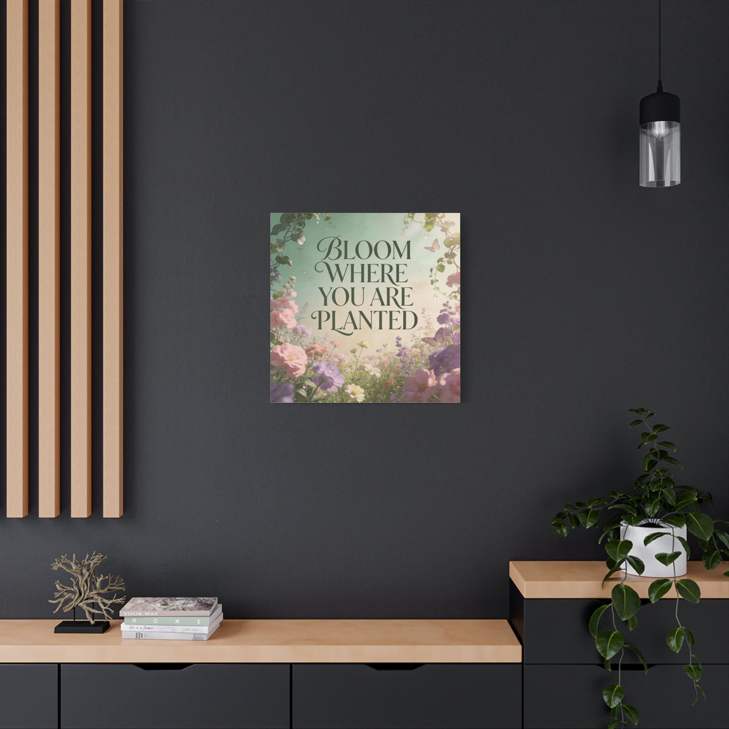 "Bloom Where You Are Planted" Inspirational Canvas Wall Art - Floral Butterfly Quote Print, Pastel Garden Typography Decor, Modern Farmhouse Style, Bedroom Home Decoration - Living Room Wall Decor