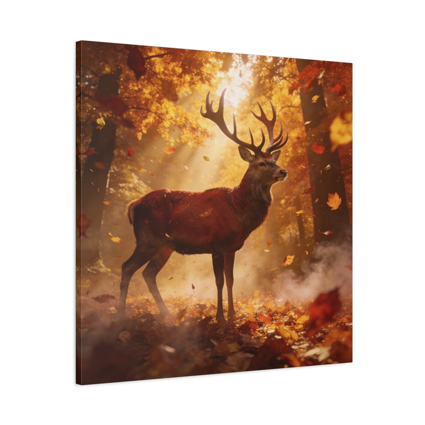 Red Stag Canvas Wall Art - Autumn Forest Deer Wildlife Print, Golden Sunbeams, Rustic Woodland Decor, Matte Finish Canvas Print, Living Room Wall Decor, Bedroom Home Decoration - Cozy Reading Nook Art