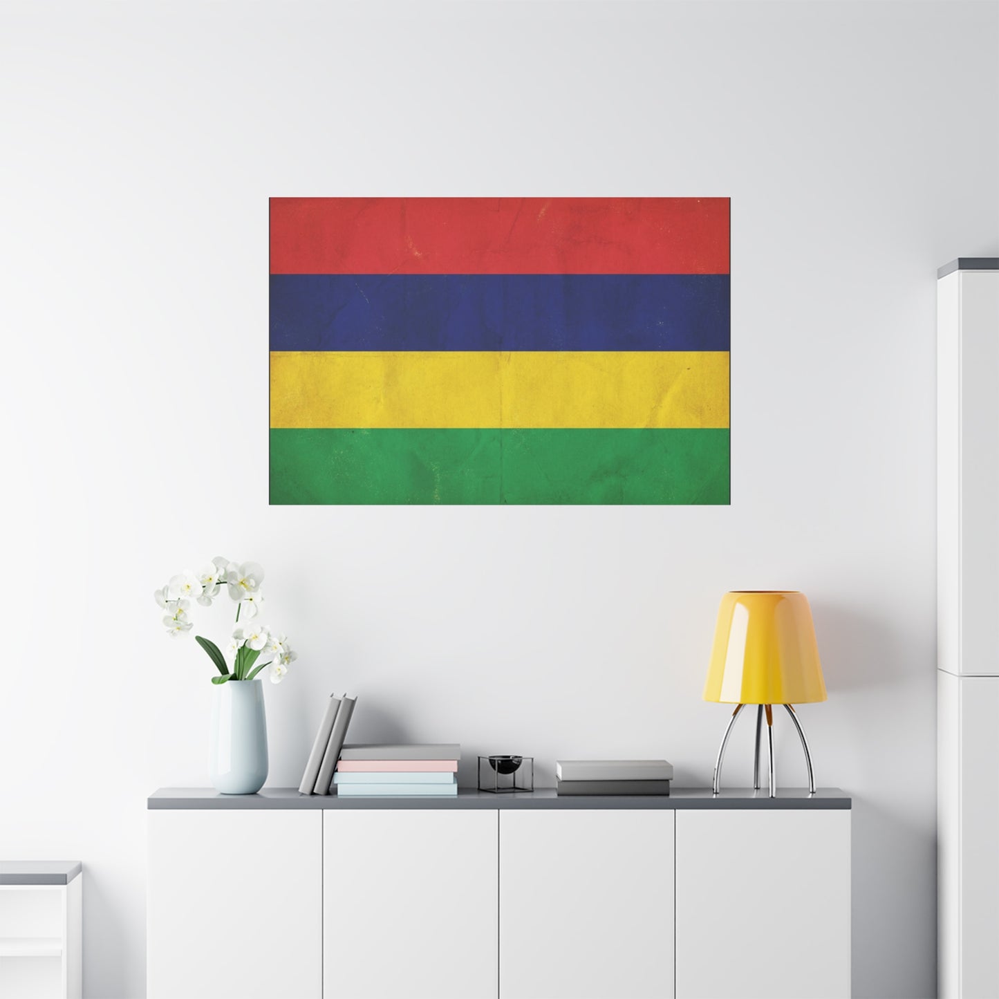Mauritius Flag Canvas Wall Art - Vintage Country Pride Decor, Colorful Tricolor Banner Print - Traditional Style, Living Room Wall Decor, Bedroom Home Decoration - Ready to Hang - Ready to Hang
