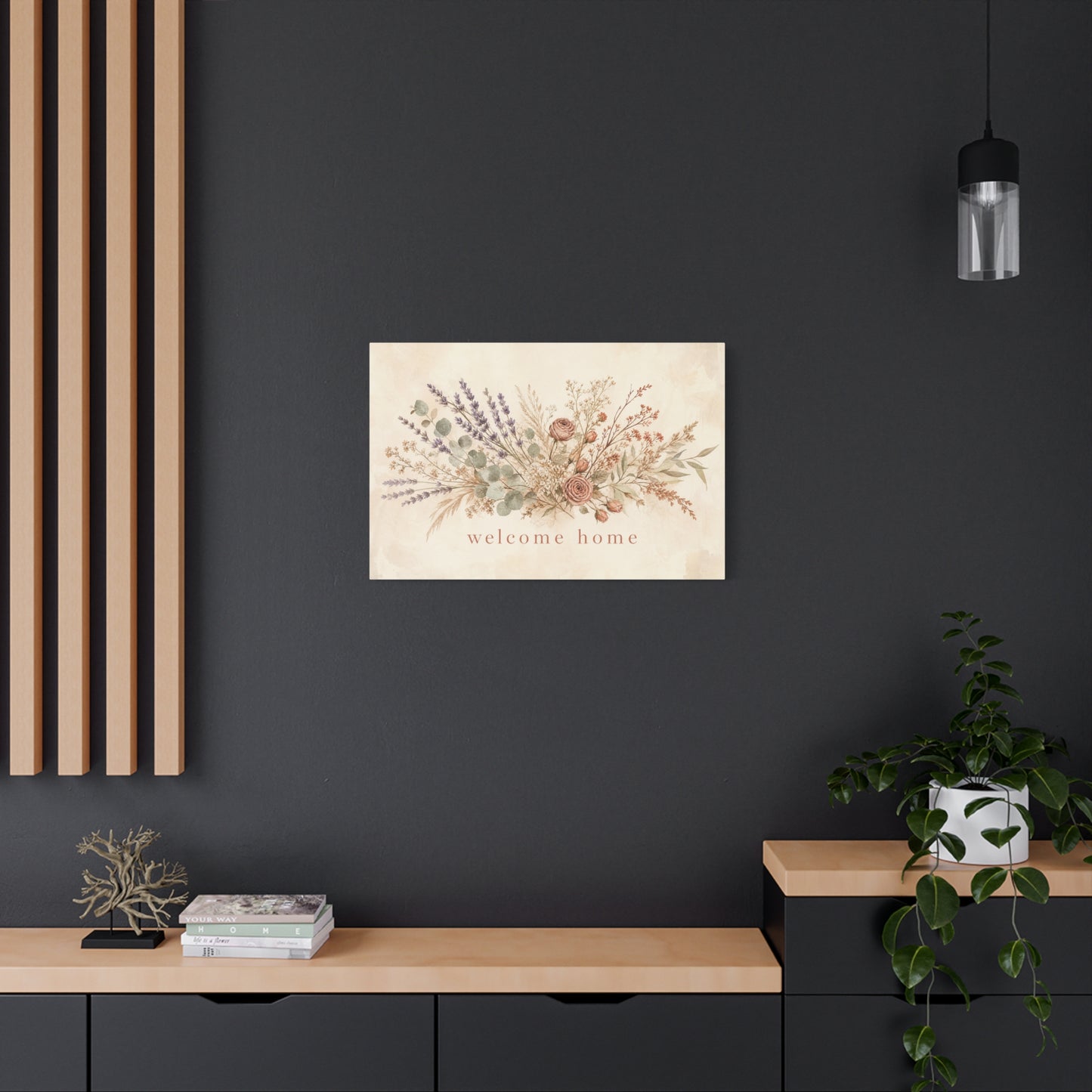 "Welcome Home" Floral Canvas Wall Art - Rustic Botanical Bouquet, Lavender Rose Eucalyptus Print - Farmhouse Wall Decor, Entryway Home Decoration - Ready to Hang - Modern Farmhouse Style