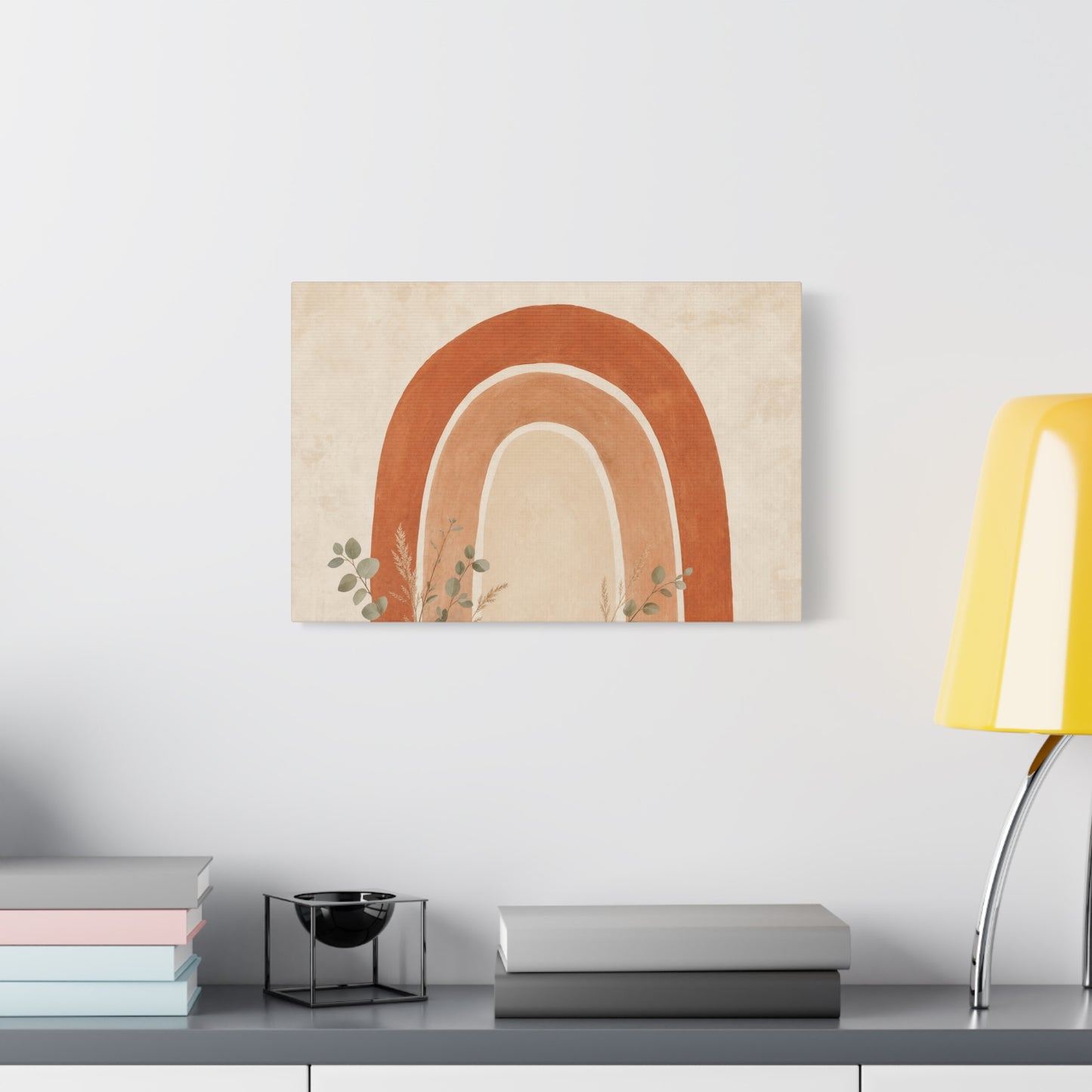 Terracotta Rainbow Canvas Wall Art - Boho Abstract Arch Painting, Neutral Nursery Decor - Minimalist Botanical Accent, Living Room Wall Decor, Bedroom Home Decoration, Meditation Space - Ready to Hang