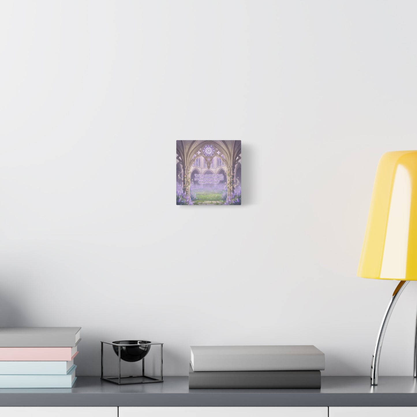 "Built On A Foundation Of Faith, You Stand Strong And Beautiful Through Every Season" Canvas Wall Art - Gothic Cathedral Arch Quote Print - Lavender Floral Decor For Bedroom Living Room