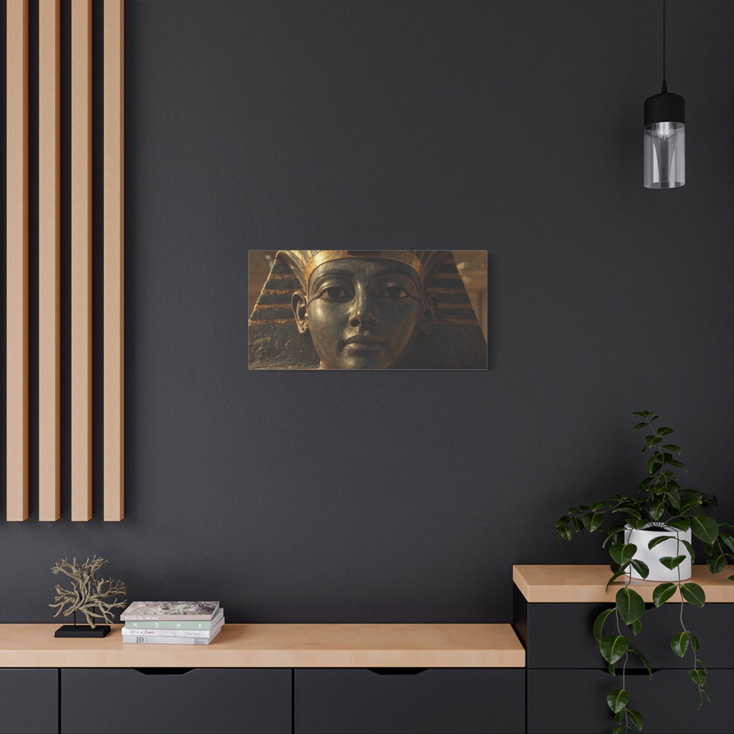Egyptian Pharaoh Canvas Wall Art - Ancient Mask Portrait, Gold Bronze Tones - Matte Cotton Print, Traditional Historical Style - Living Room Wall Decor, Office Art Accent - Bedroom Home Decoration
