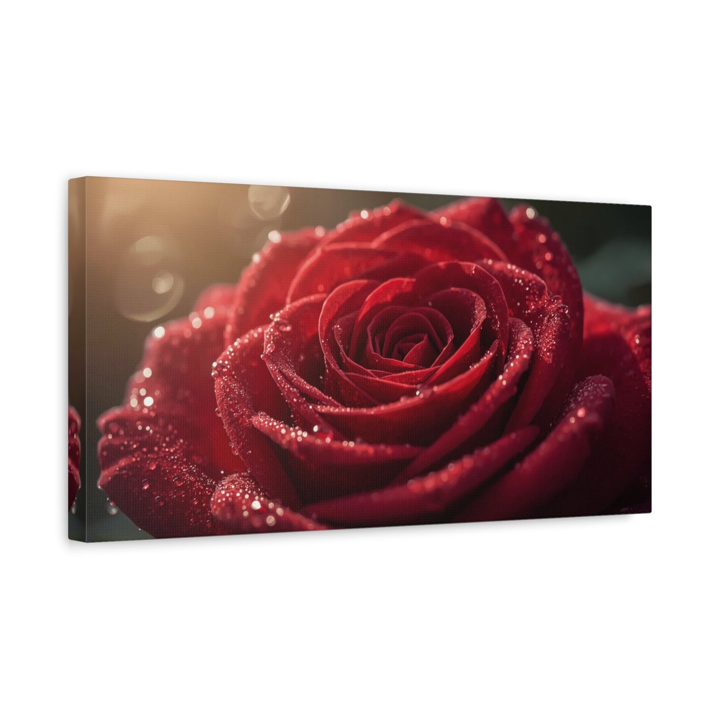 Red Rose Canvas Wall Art - Dew Kissed Floral Macro Art Print, Romantic Botanical Home Decor, Matte Finish Canvas, Bedroom Wall Accent, Living Room Decoration - Bedroom Home Decoration