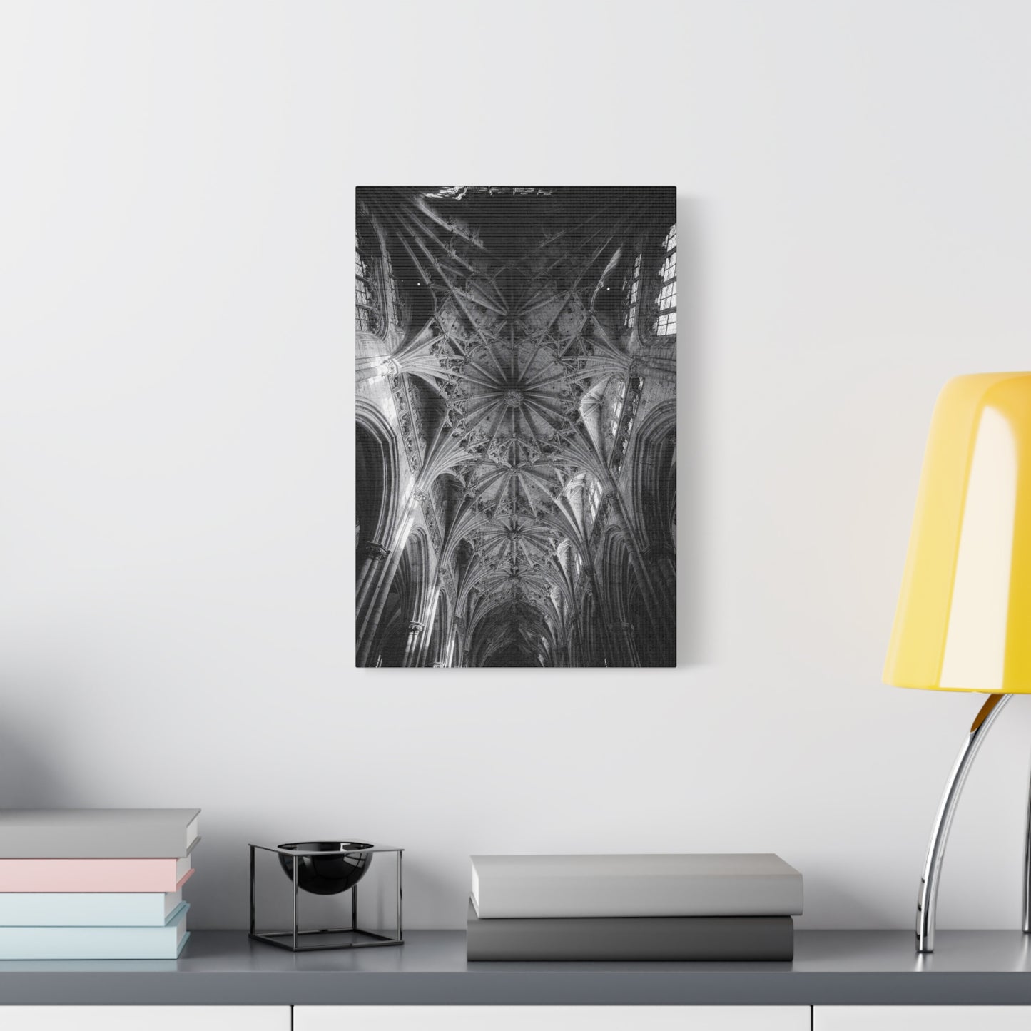 Gothic Cathedral Ceiling Canvas Wall Art - Black And White Architectural Art Print - Vaulted Ribbed Arches, Dramatic Sacred Interior - Modern Living Room Wall Decor - Bedroom Home Decoration