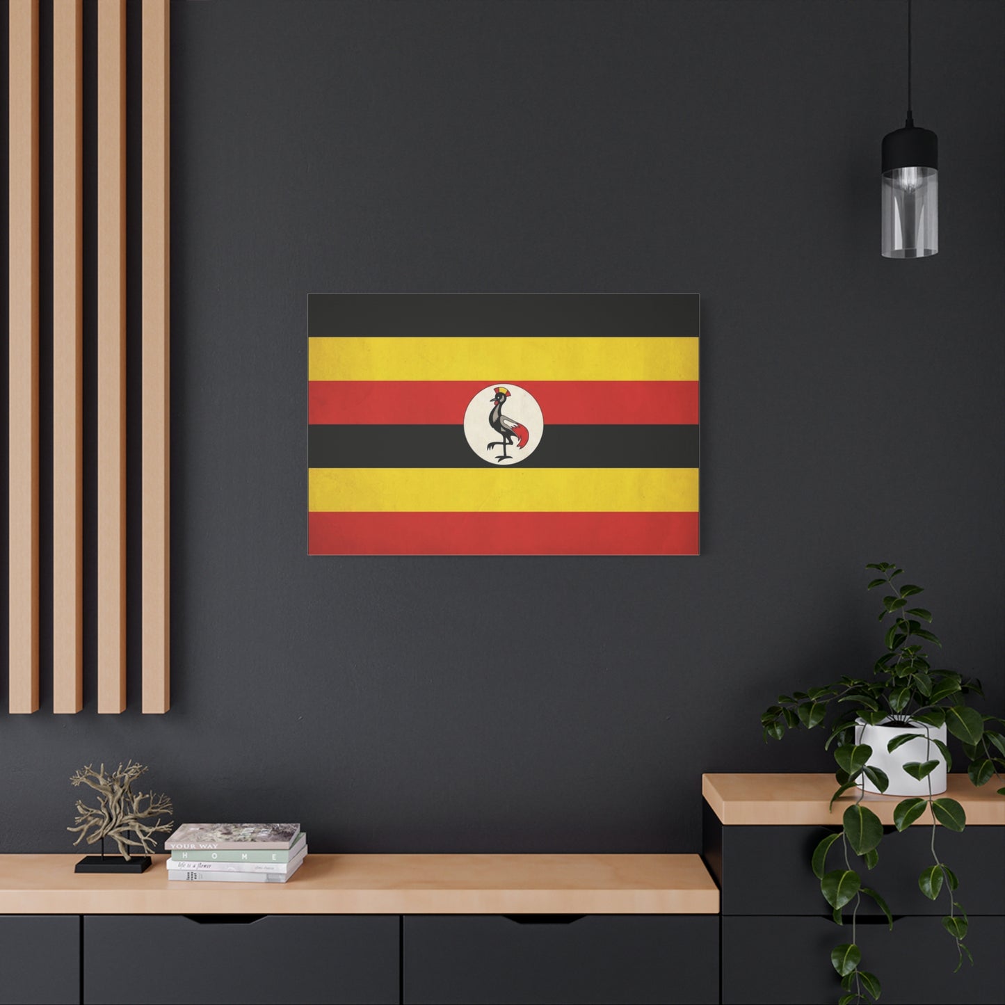 Uganda Flag Canvas Wall Art - Crested Crane National Flag Print, Patriotic Heritage Decor - Bold Tricolor Cotton Canvas - Modern Living Room Decoration - Living Room Wall Decor - Cozy Reading Nook Art