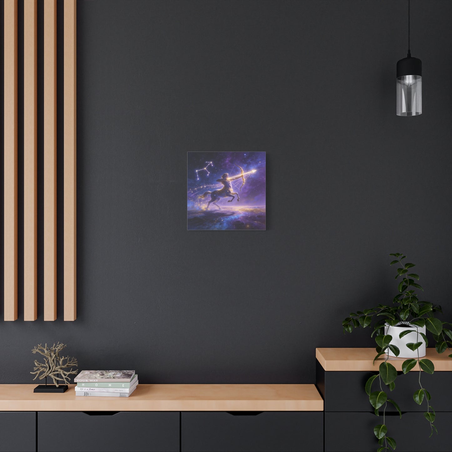 Sagittarius Zodiac Canvas Wall Art - Celestial Centaur Archer Constellation Print, Purple Galaxy Night Sky, Mythic Astrology Decor, Modern Bedroom Accent, Office Decoration - Living Room Wall Decor