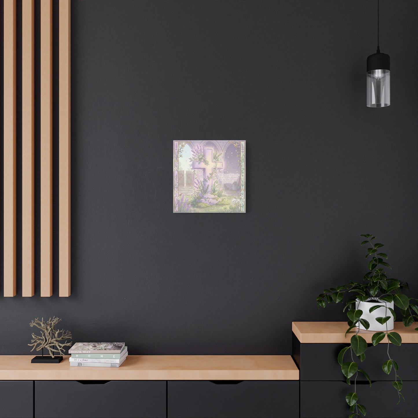 "Like Flowers In God's Garden, You Are Growing Beautifully" Christian Canvas Wall Art - Floral Cross Scripture Decor - Lavender Garden Illustration - Bedroom Home Decoration, Living Room Accent