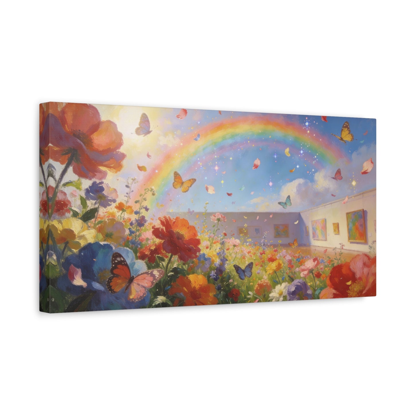 Rainbow Wildflower Butterfly Canvas Wall Art - Dreamy Floral Garden Painting, Matte Finish Canvas Print - Contemporary Style, Living Room Wall Decor, Bedroom Home Decoration - Bedroom Home Decoration