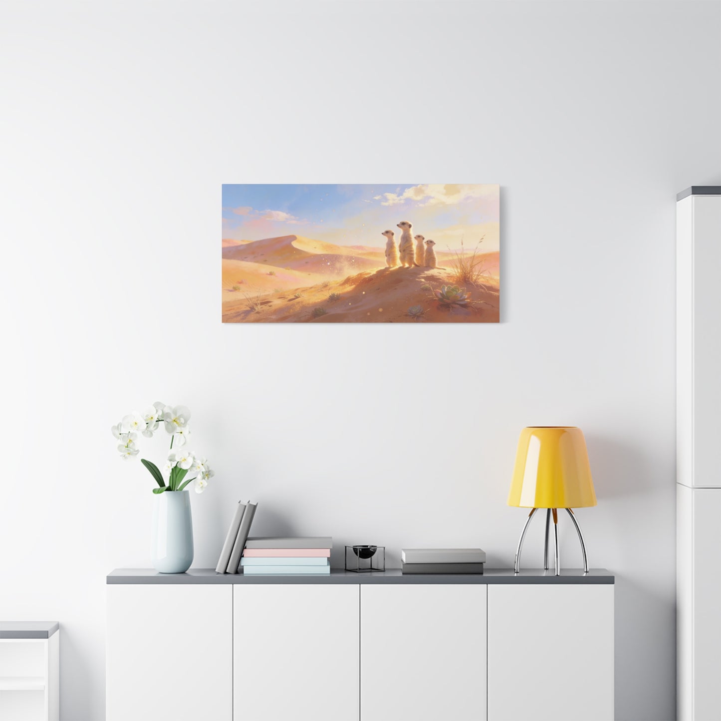 Meerkat Desert Canvas Wall Art - Golden Dune Wildlife Illustration, Matte Canvas Print - Contemporary Nature Style - Living Room Wall Decor, Bedroom Home Decoration - Bedroom Home Decoration